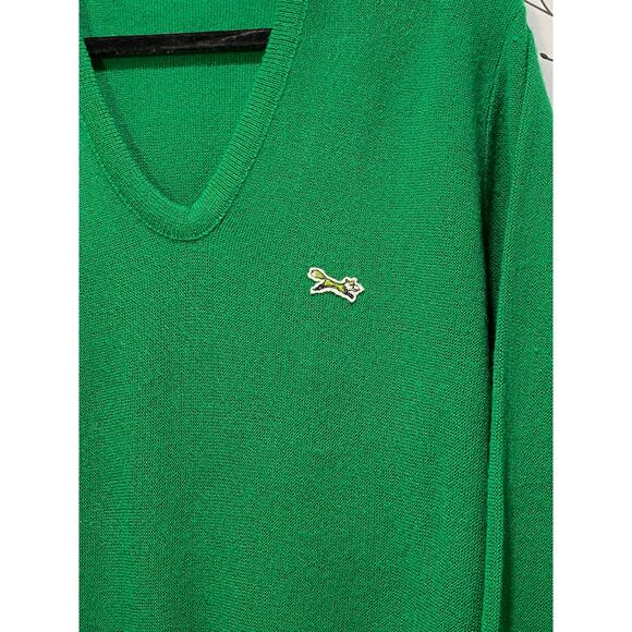 VINTAGE 70s THE FOX SWEATER Kelly Green Vneck MEDIUM Grandpacore Academia Prep - Picture 3 of 6